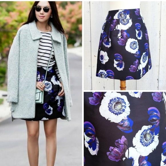 J. Crew Blue Violet Poppy Floral Print A-Line Mini Skirt Pockets Size 0 XXS XS - Picture 7 of 7